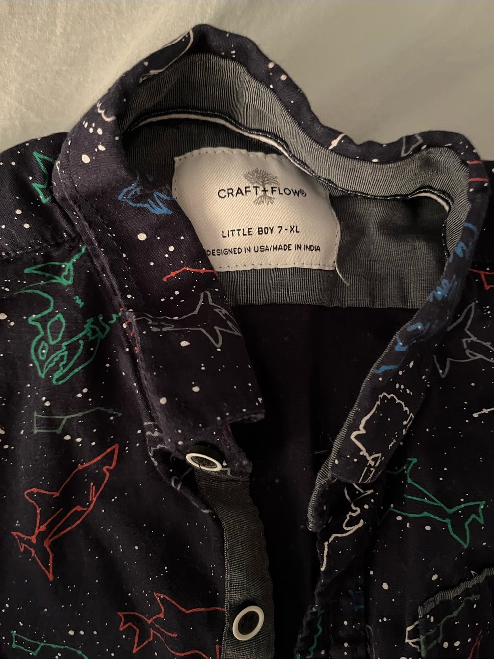 Kids Black Shark & Dino Glow-Print Button Down Shirt